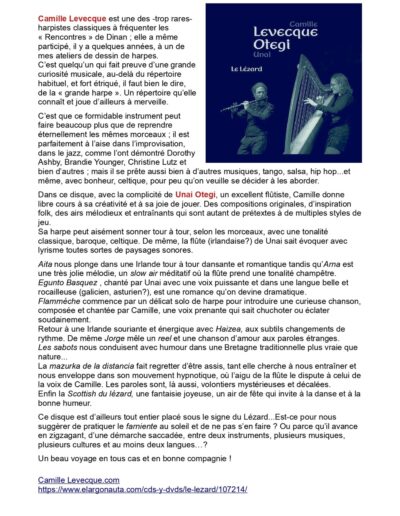 Accede a los artículos de prensa dedicados a la arpista e intérprete Camille Levecque